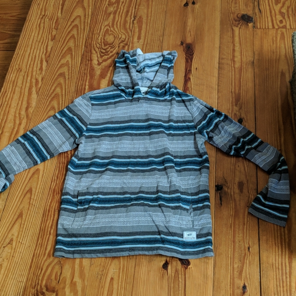 Vans Men's Striped Hoodie in Gray and Teal